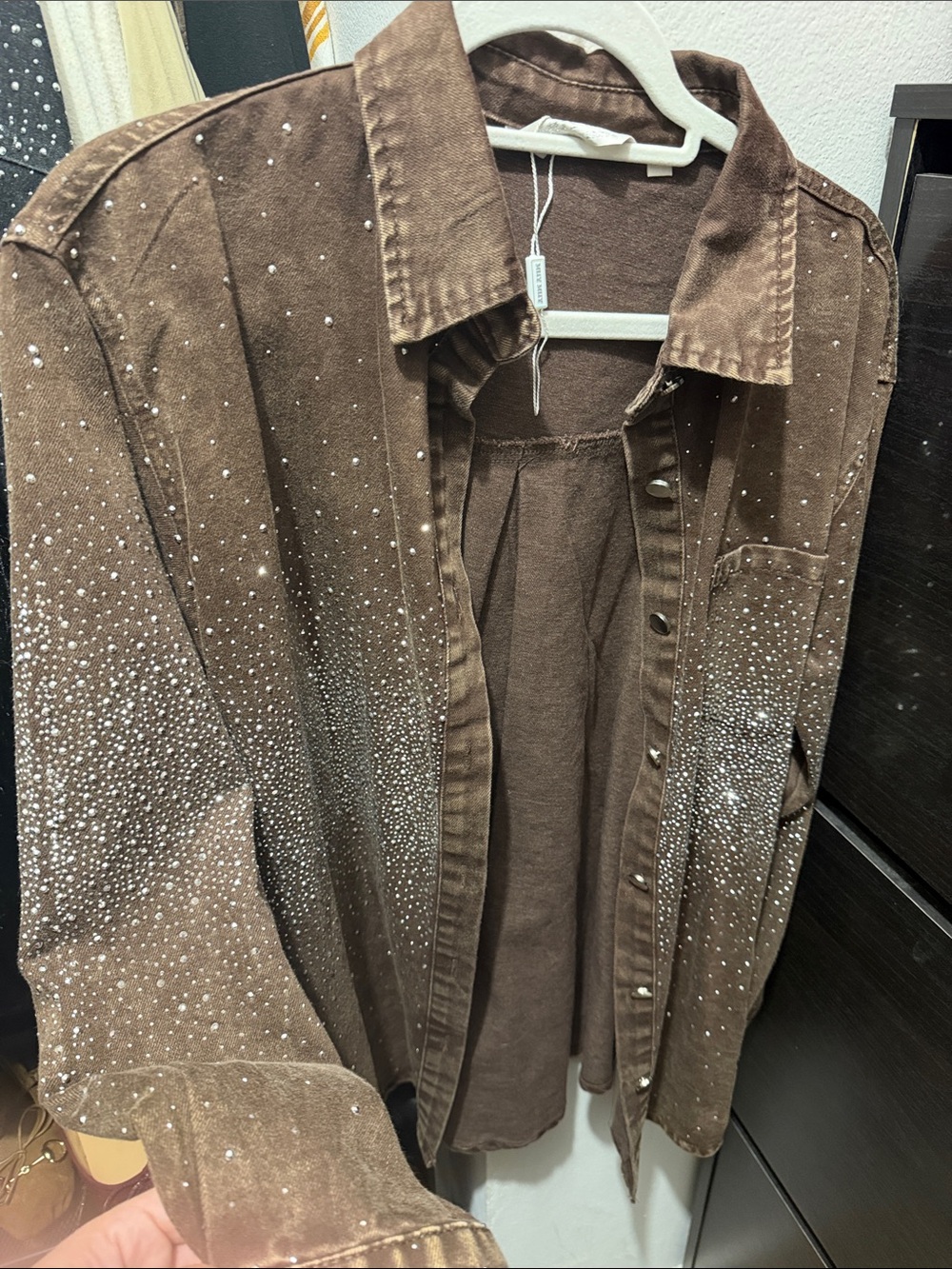 Brown Rhinestone Western Button-Up Shirt